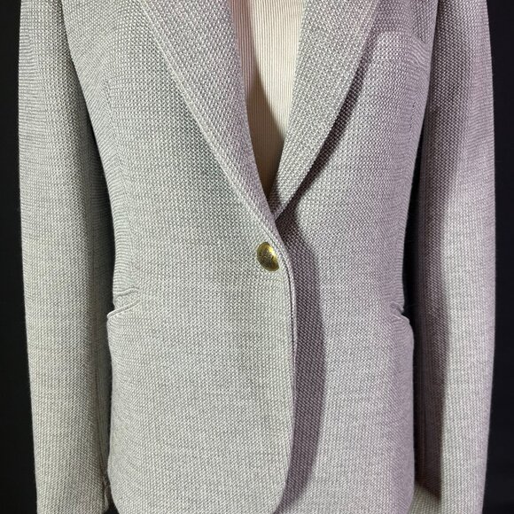 ZARA Woman Size L Fitted Textured Grey Blazer Jacket Stretch - Picture 10 of 13